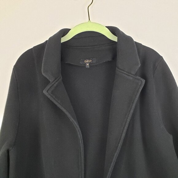 Quince Organic Cotton Knit Blazer Black Open Front Pockets Womens Size Medium - Picture 3 of 8